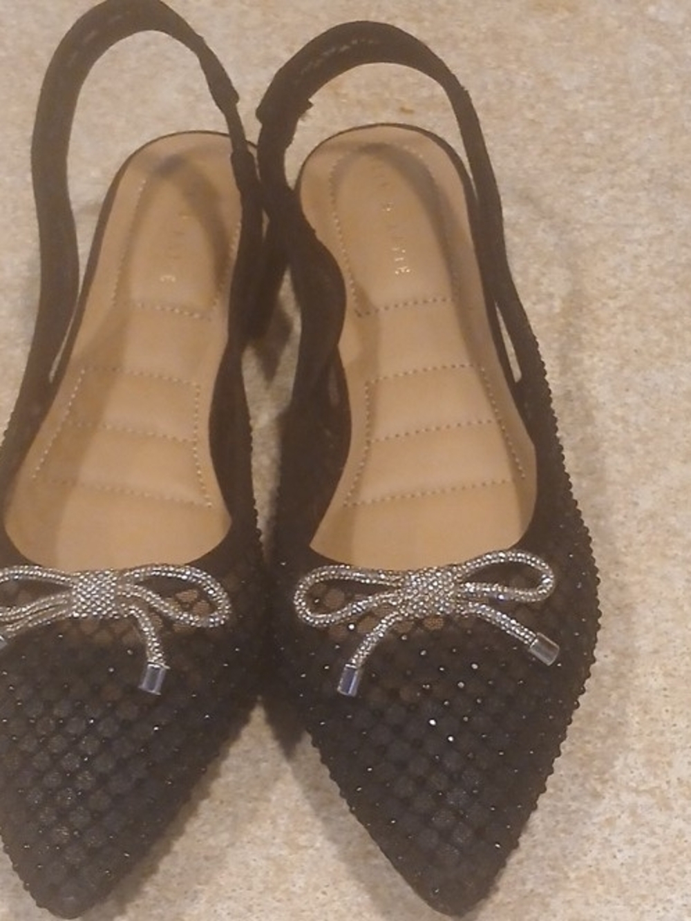 River Island Black Pointed Slingback Flats with Crystal Bow Detail